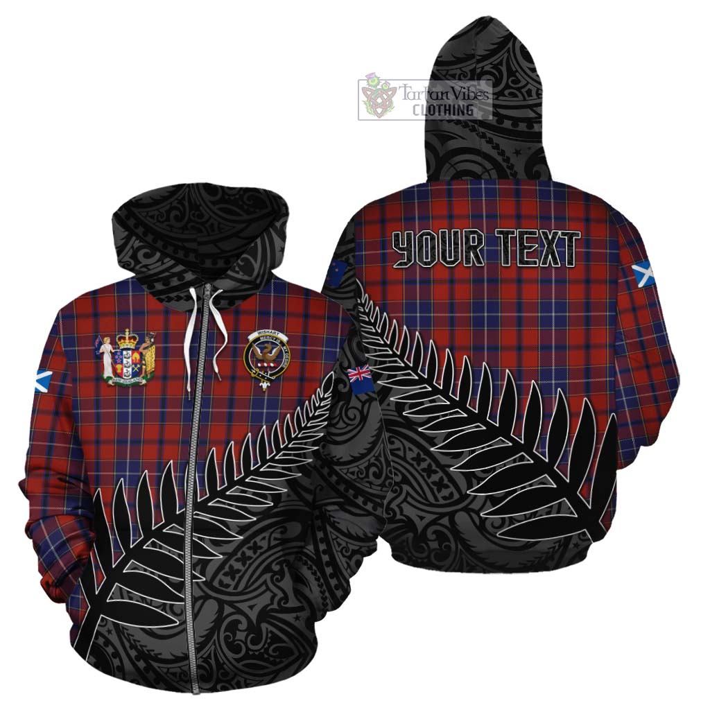 Tartan Vibes Clothing Wishart Crest Tartan Cotton Hoodie with New Zealand Silver Fern Half Style