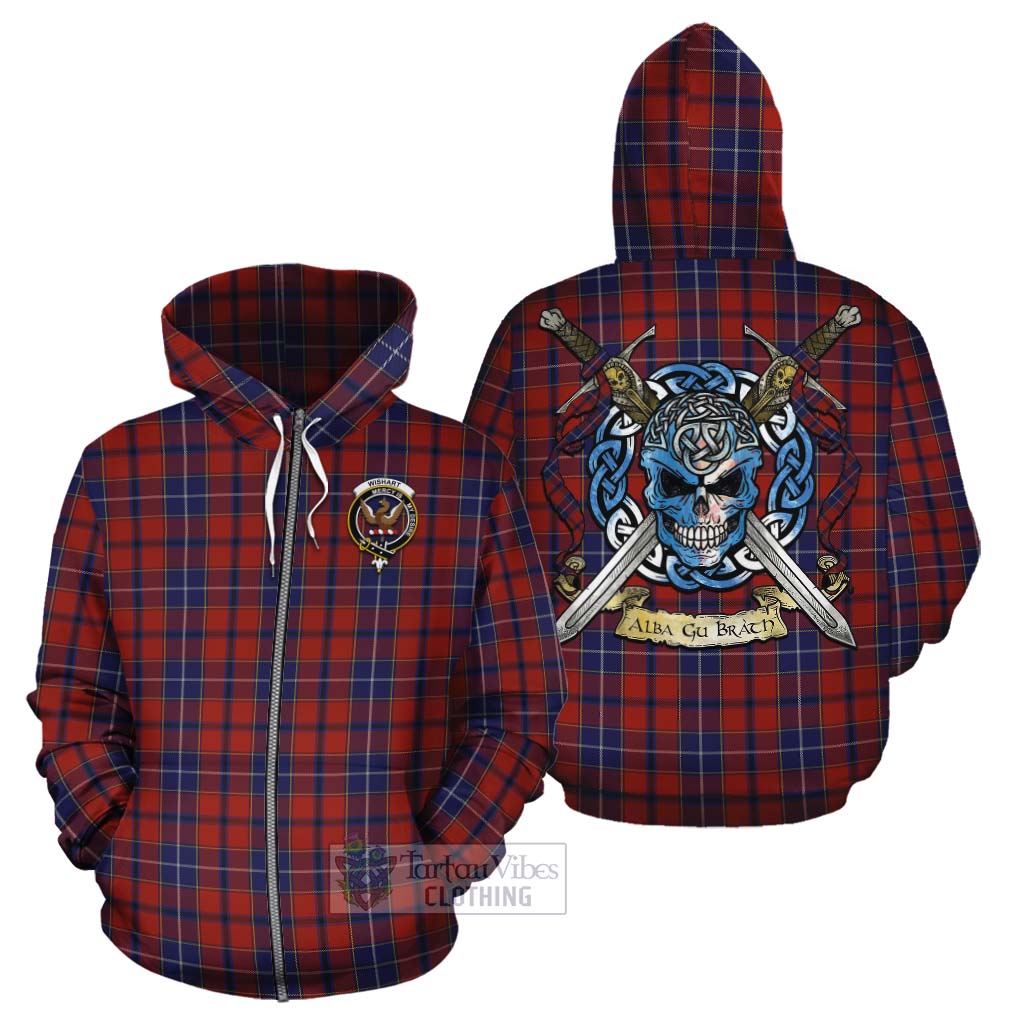 Tartan Vibes Clothing Wishart Tartan Cotton Hoodie with Family Crest Celtic Skull Style