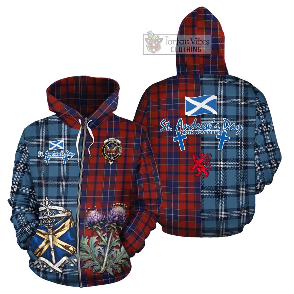Tartan Vibes Clothing Wishart Tartan Cotton Hoodie Happy St. Andrew's Day Half Tartan Style