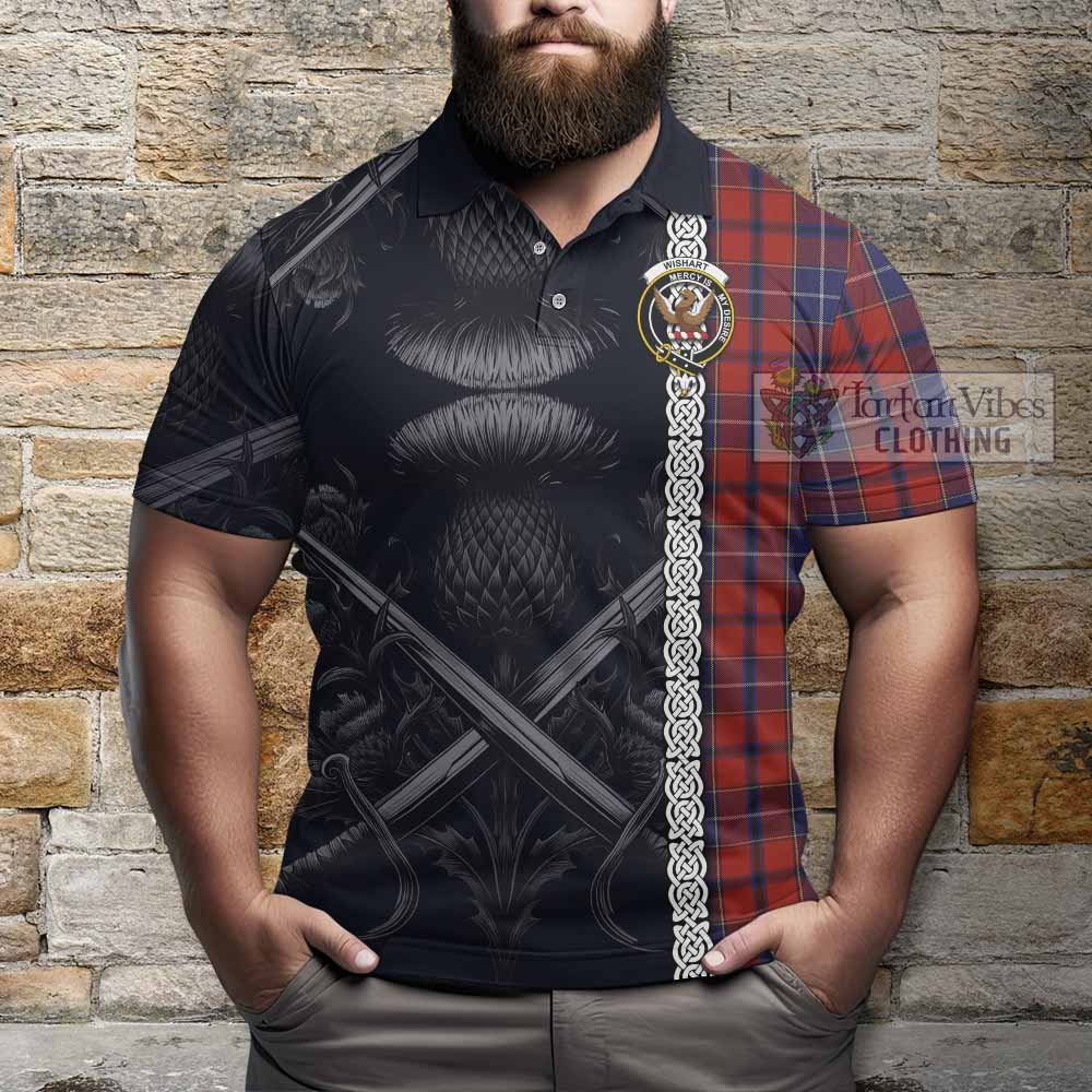 Tartan Vibes Clothing Wishart Tartan Polo Shirt with Family Crest Cross Sword Thistle Celtic Vibes