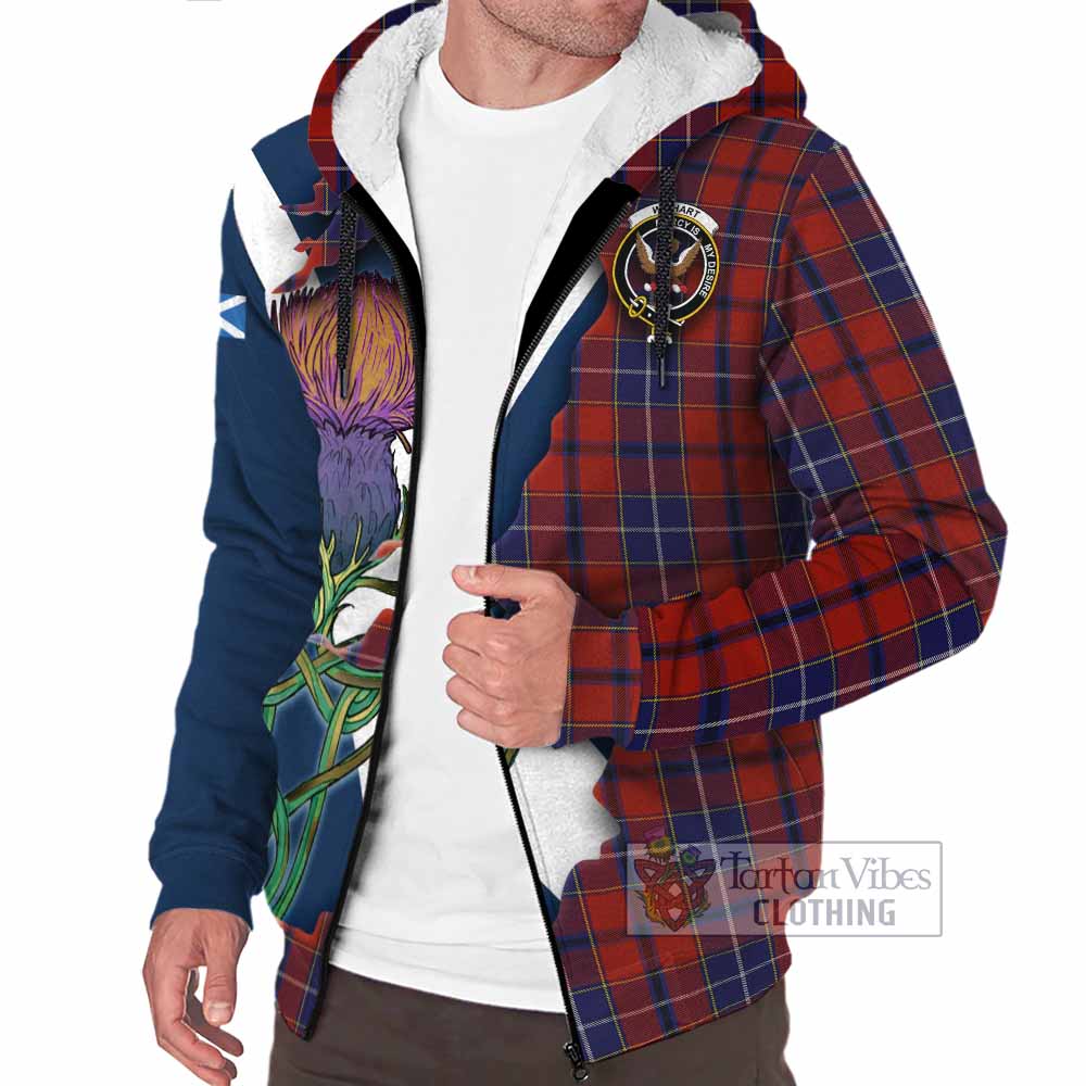 Tartan Vibes Clothing Wishart Tartan Family Crest Sherpa Hoodie Scottish Thistle Celtic Inspired