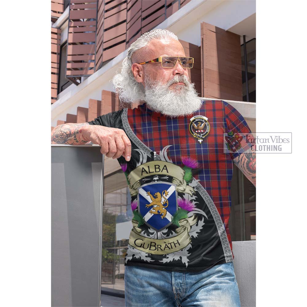 Tartan Vibes Clothing Wishart Tartan Family Crest Cotton T-shirt Lion Rampant Royal Thistle Shield Celtic Inspired