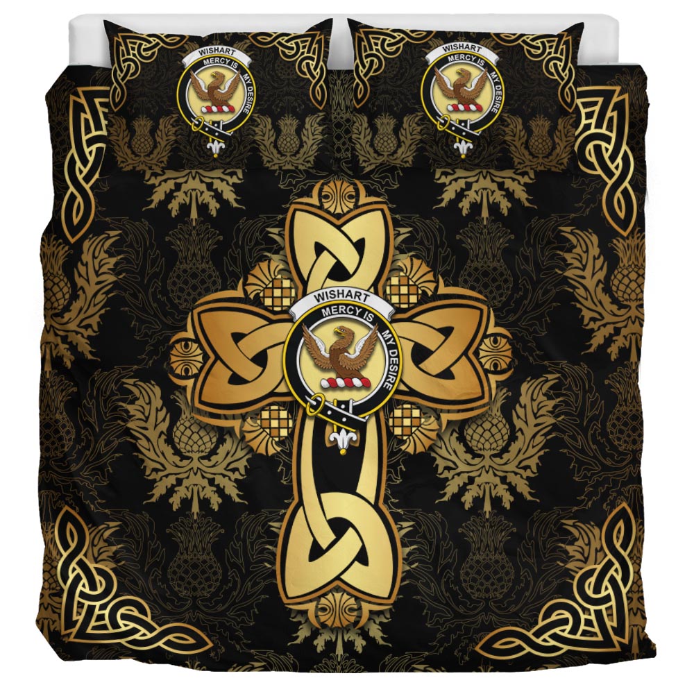 Wishart Clan Bedding Sets Gold Thistle Celtic Style - 2D-tartanvibesclothing
