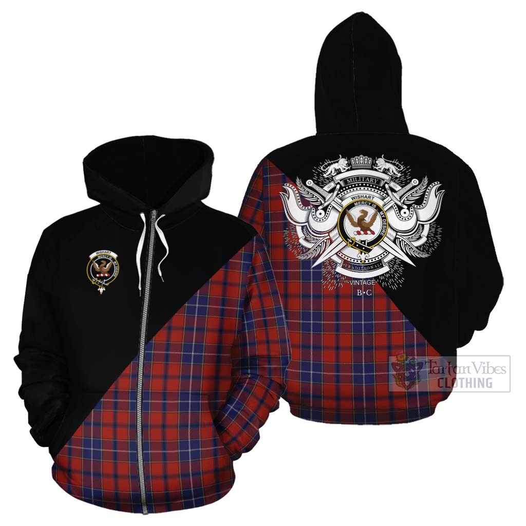 Tartan Vibes Clothing Wishart Tartan Cotton Hoodie with Family Crest and Military Logo Style