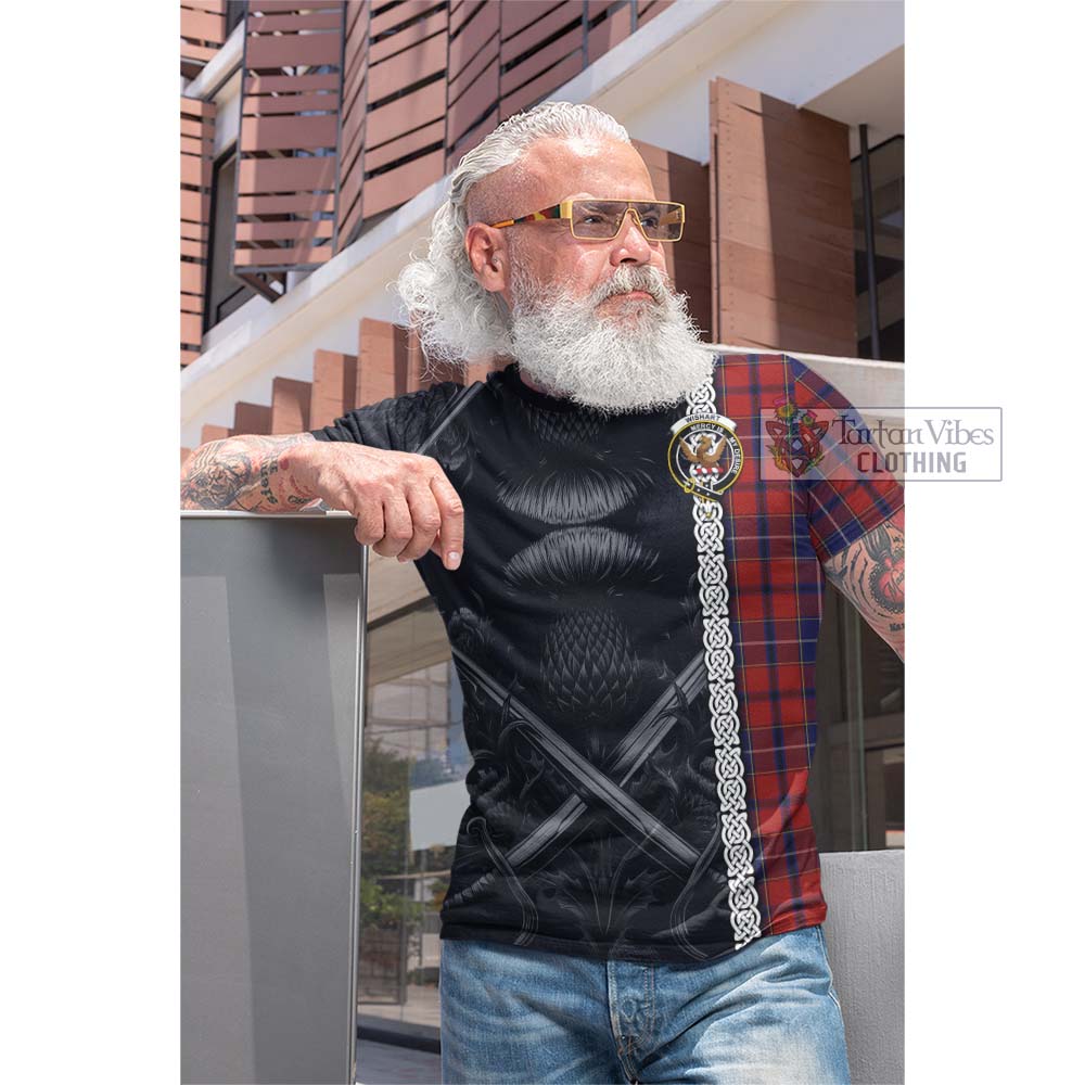 Tartan Vibes Clothing Wishart Tartan Cotton T-shirt with Family Crest Cross Sword Thistle Celtic Vibes