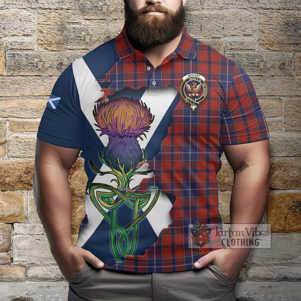 Tartan Vibes Clothing Wishart Tartan Family Crest Polo Shirt Scottish Thistle Celtic Inspired
