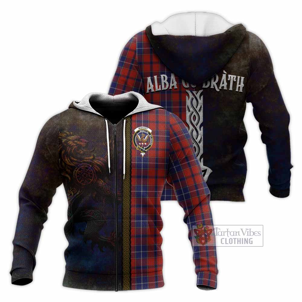 Tartan Vibes Clothing Wishart Tartan Family Crest Knitted Hoodie Alba Gu Brath Be Brave Lion Ancient Style