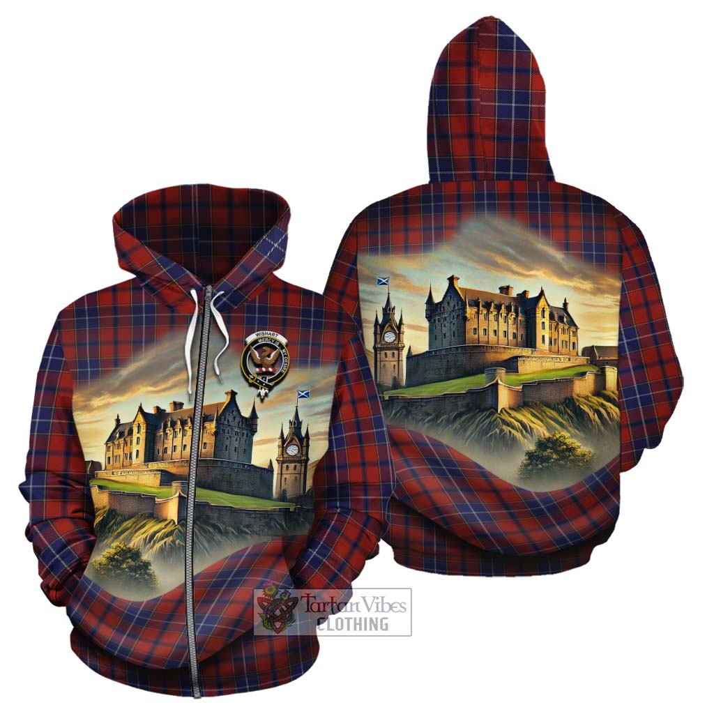 Tartan Vibes Clothing Wishart Tartan Family Crest Cotton Hoodie with Scottish Ancient Castle Style