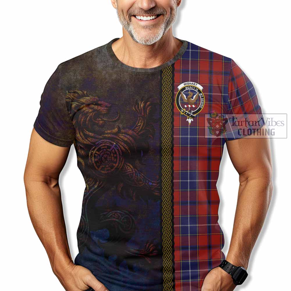Tartan Vibes Clothing Wishart Tartan Family Crest T-Shirt Alba Gu Brath Be Brave Lion Ancient Style