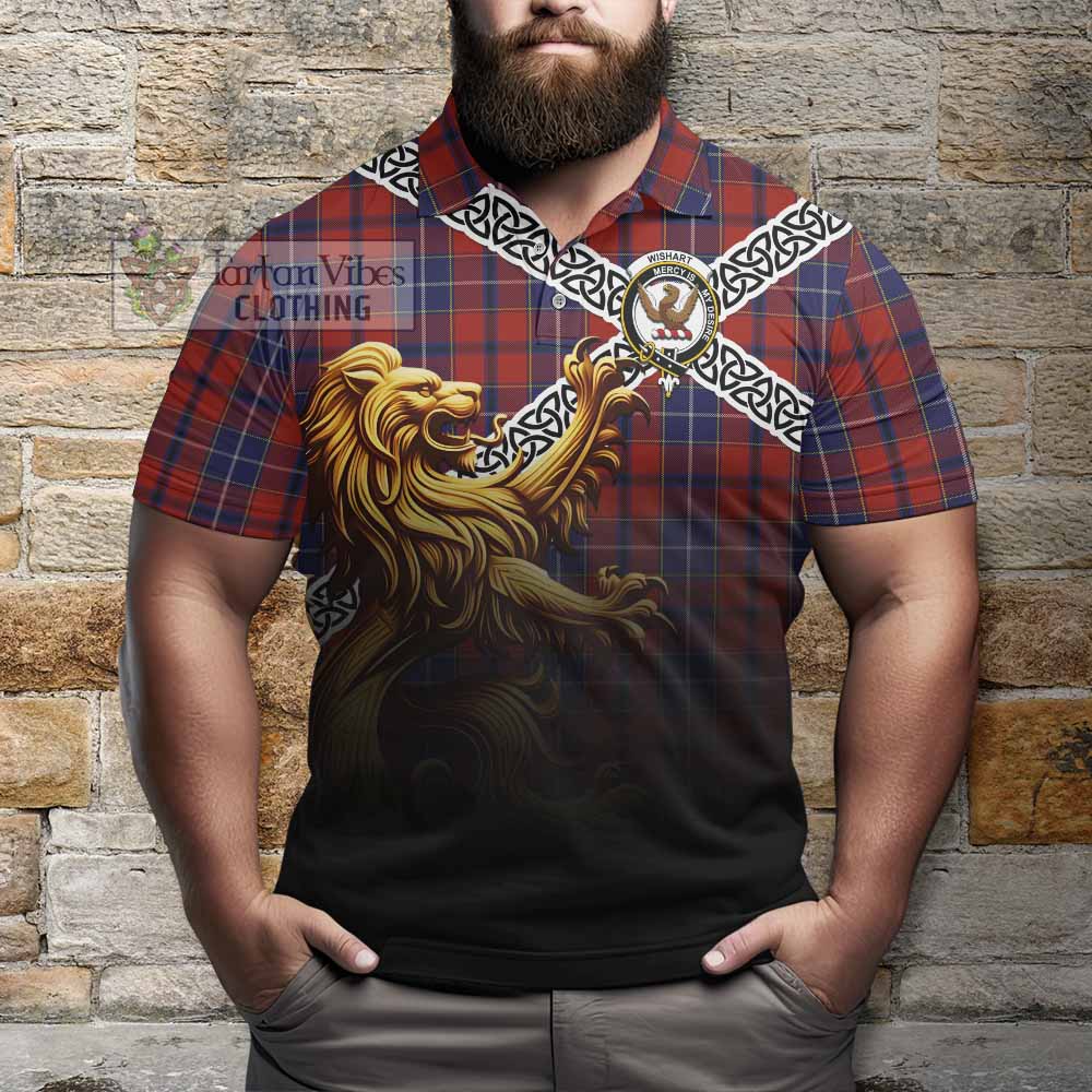 Tartan Vibes Clothing Wishart Crest Tartan Polo Shirt with Golden Lion Emblem Celtic Style