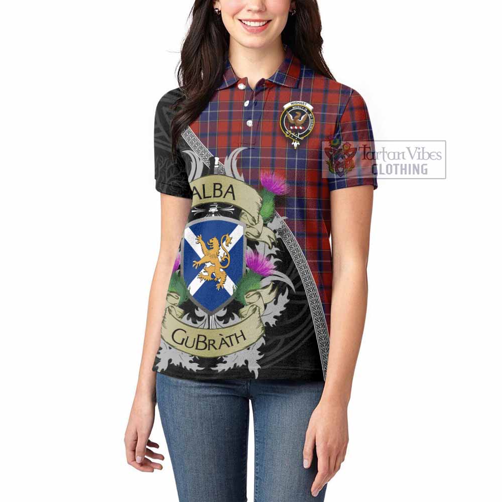 Tartan Vibes Clothing Wishart Tartan Family Crest Women's Polo Shirt Lion Rampant Royal Thistle Shield Celtic Inspired