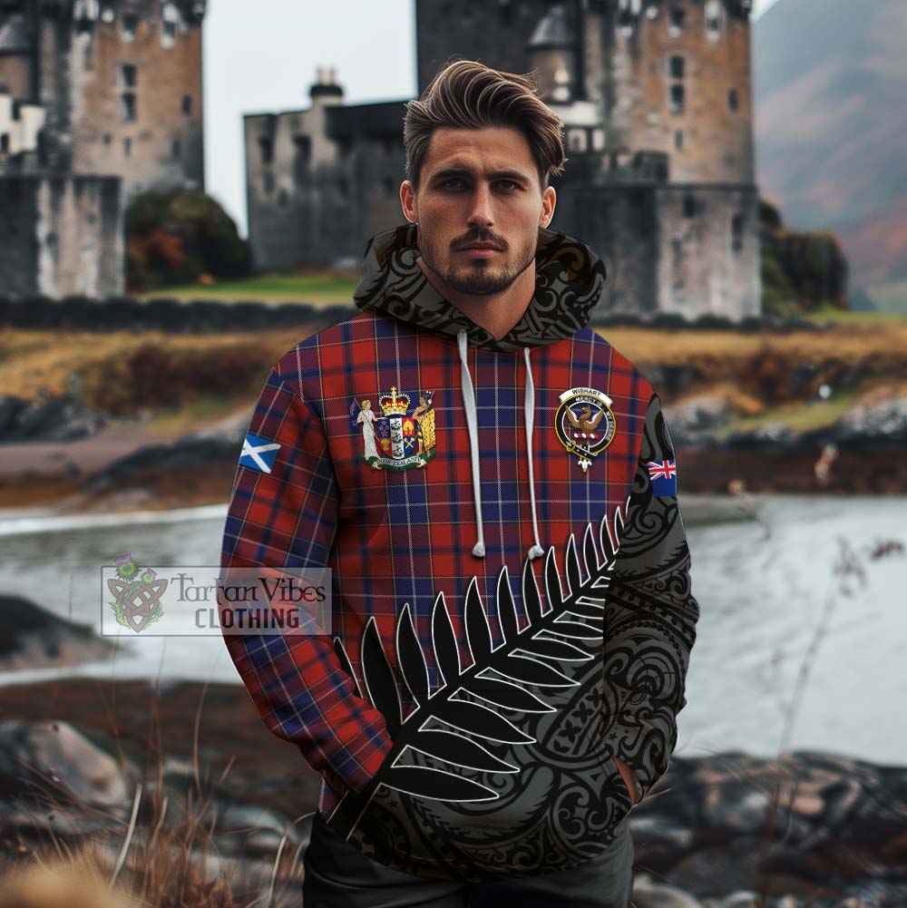 Tartan Vibes Clothing Wishart Crest Tartan Cotton Hoodie with New Zealand Silver Fern Half Style
