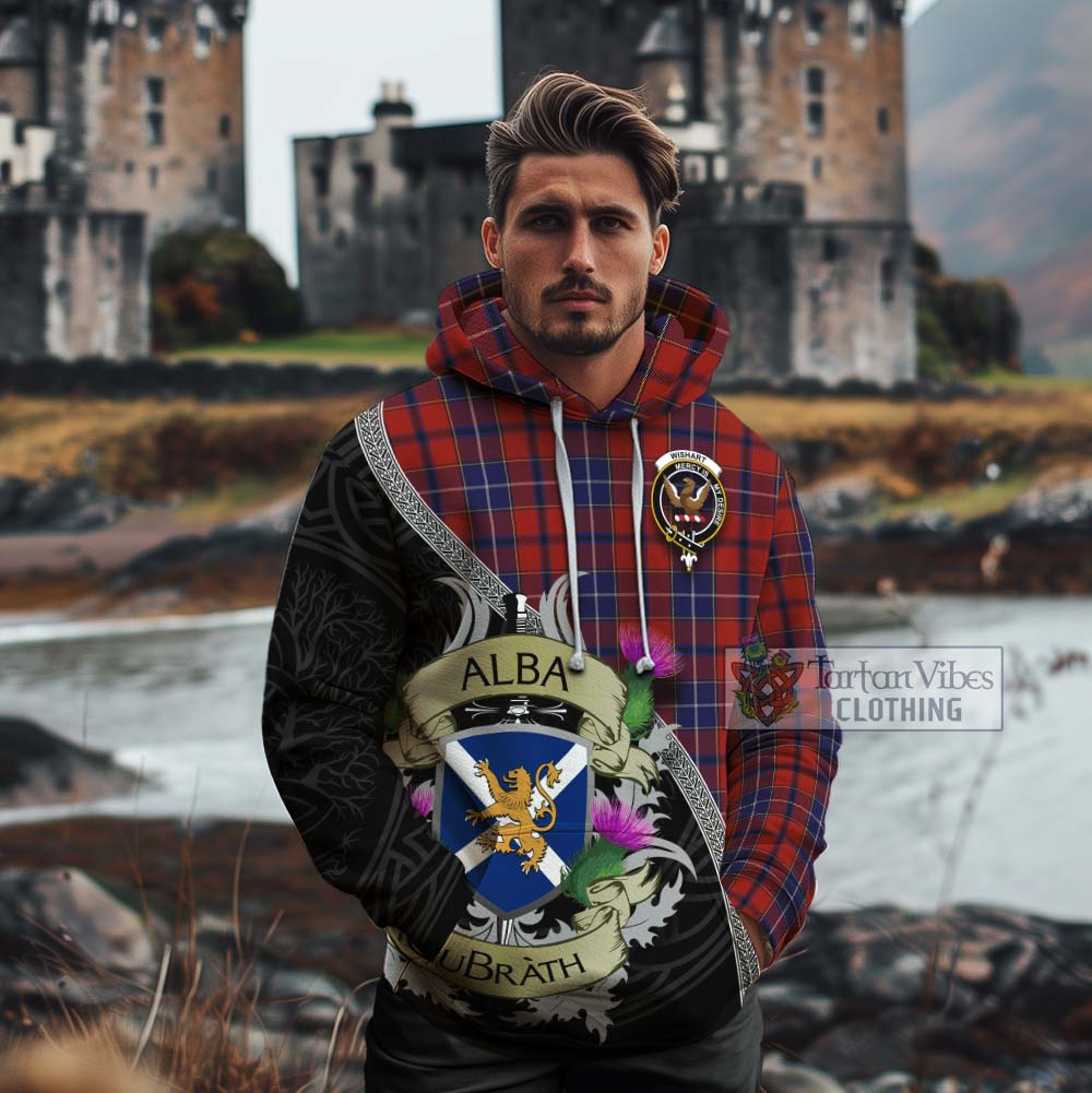 Tartan Vibes Clothing Wishart Tartan Family Crest Cotton Hoodie Lion Rampant Royal Thistle Shield Celtic Inspired