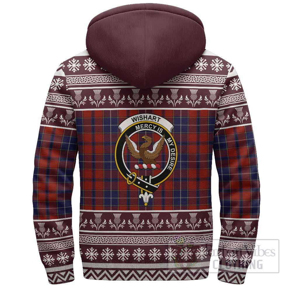 Wishart Clan Tartan Christmas Fleece Hoodie with Family Crest - Tartan Vibes Clothing