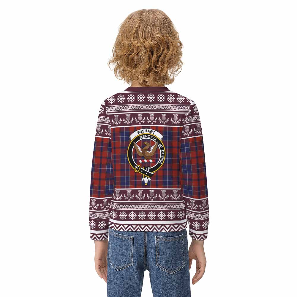 Wishart Clan Tartan Christmas Kid Ugly Sweatshirt with Family Crest - Tartan Vibes Clothing