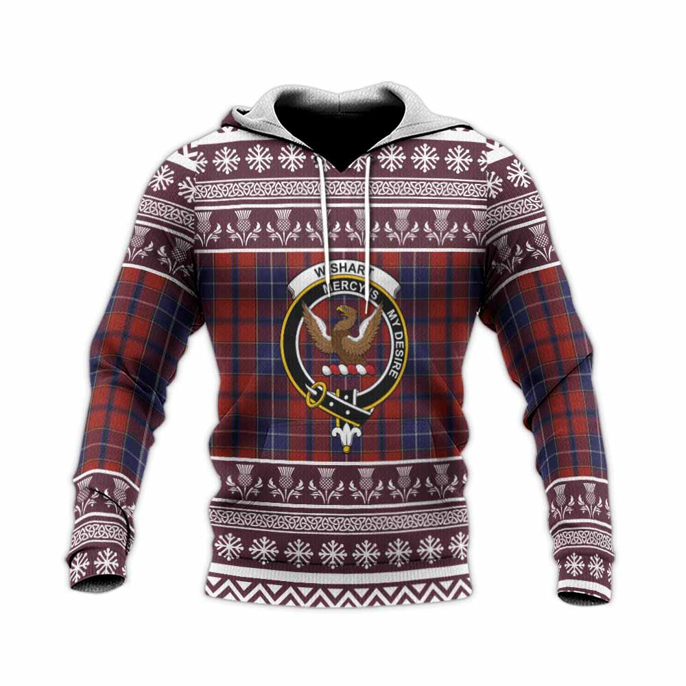 Wishart Clan Tartan Christmas Knitted Hoodie with Family Crest - Tartan Vibes Clothing