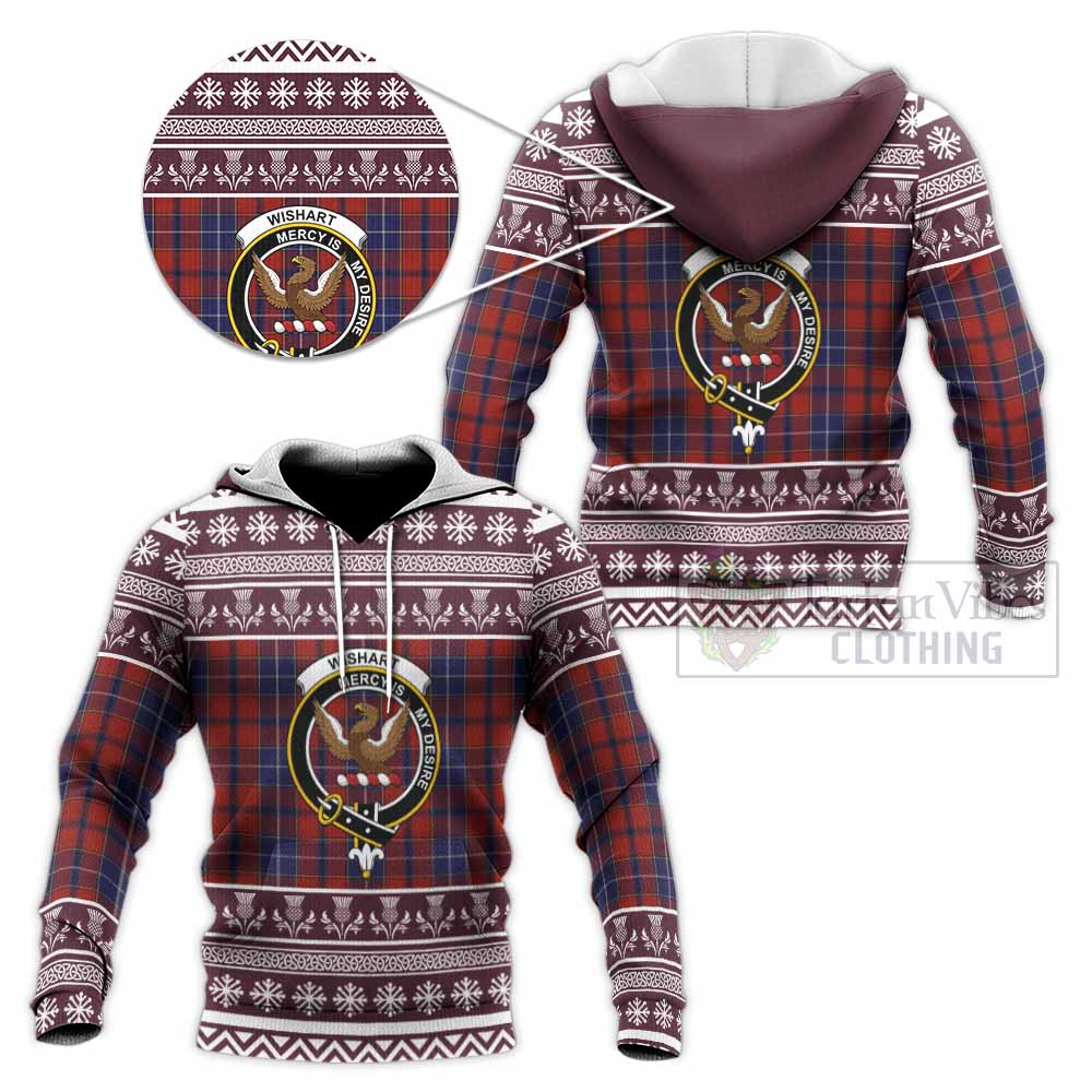 Wishart Clan Tartan Christmas Knitted Hoodie with Family Crest - Tartan Vibes Clothing