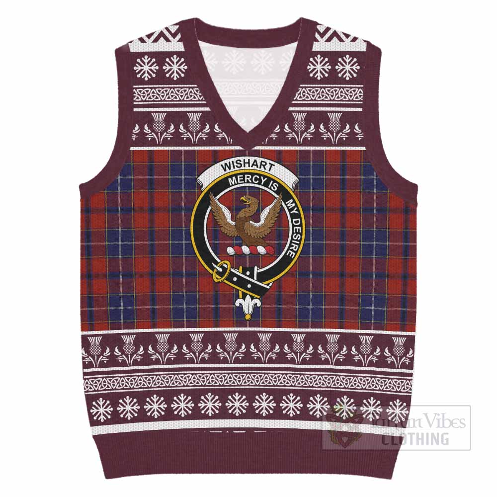 Wishart Clan Tartan Christmas Knitted V-Neck Vest with Family Crest - Tartan Vibes Clothing