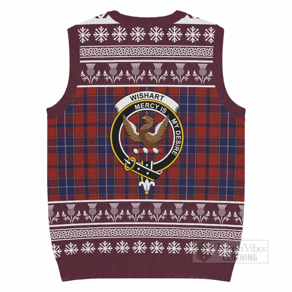 Wishart Clan Tartan Christmas Knitted V-Neck Vest with Family Crest - Tartan Vibes Clothing