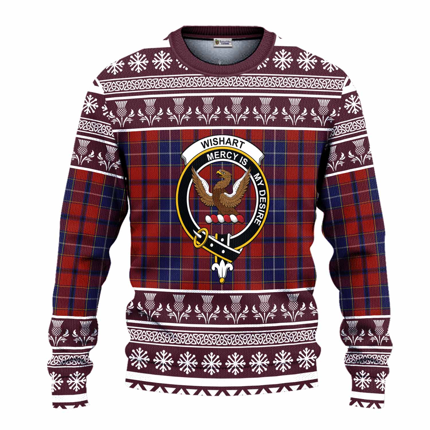 Wishart Clan Tartan Christmas Ugly Sweater with Family Crest - Tartan Vibes Clothing