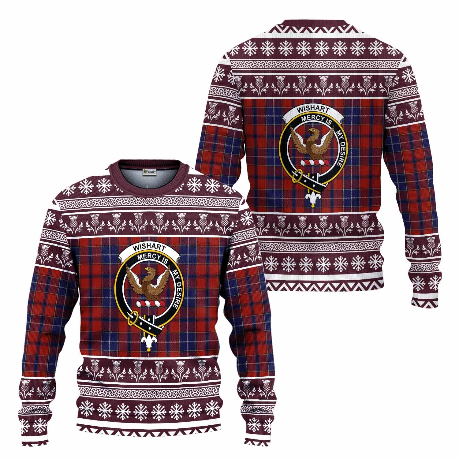 Wishart Clan Tartan Christmas Ugly Sweater with Family Crest - Tartan Vibes Clothing
