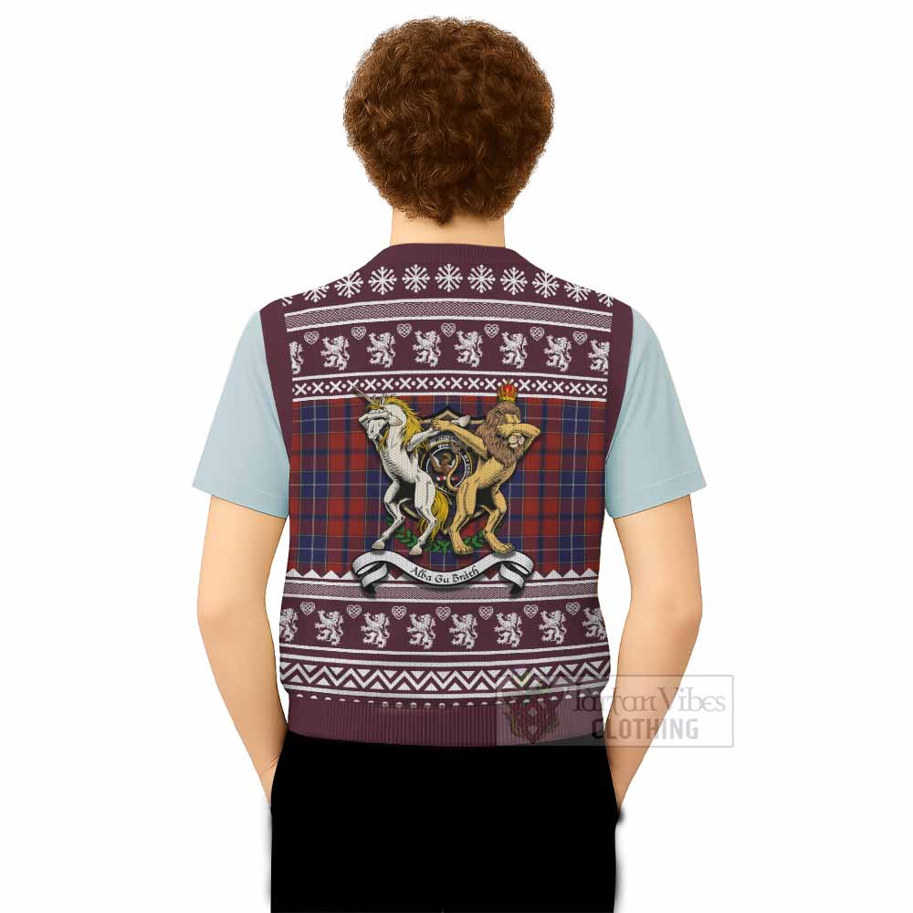 Wishart Clan Tartan Crest Christmas Knitted V-Neck Vest Coat of Arms Funny Style - Tartan Vibes Clothing