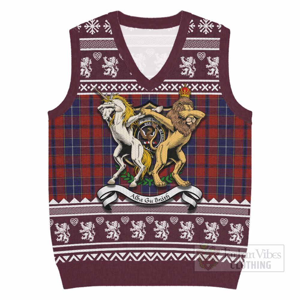Wishart Clan Tartan Crest Christmas Knitted V-Neck Vest Coat of Arms Funny Style - Tartan Vibes Clothing
