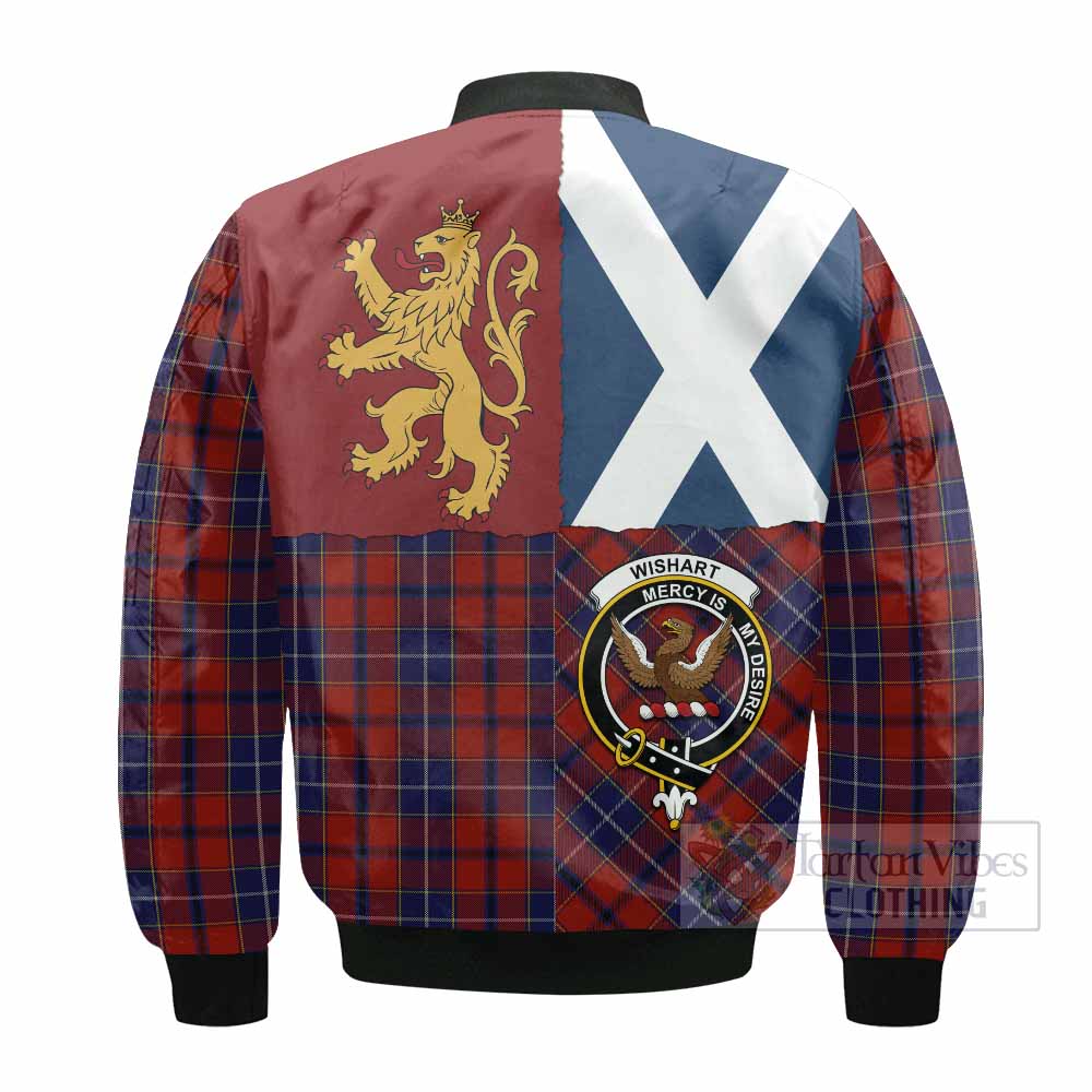 Wishart Crest Tartan Bomber Jacket with Lion Rampant Saltire Style