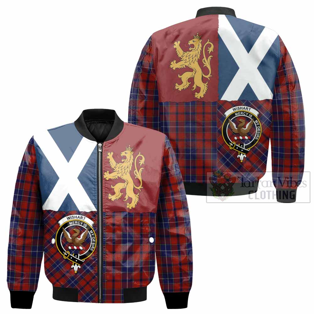 Wishart Crest Tartan Bomber Jacket with Lion Rampant Saltire Style