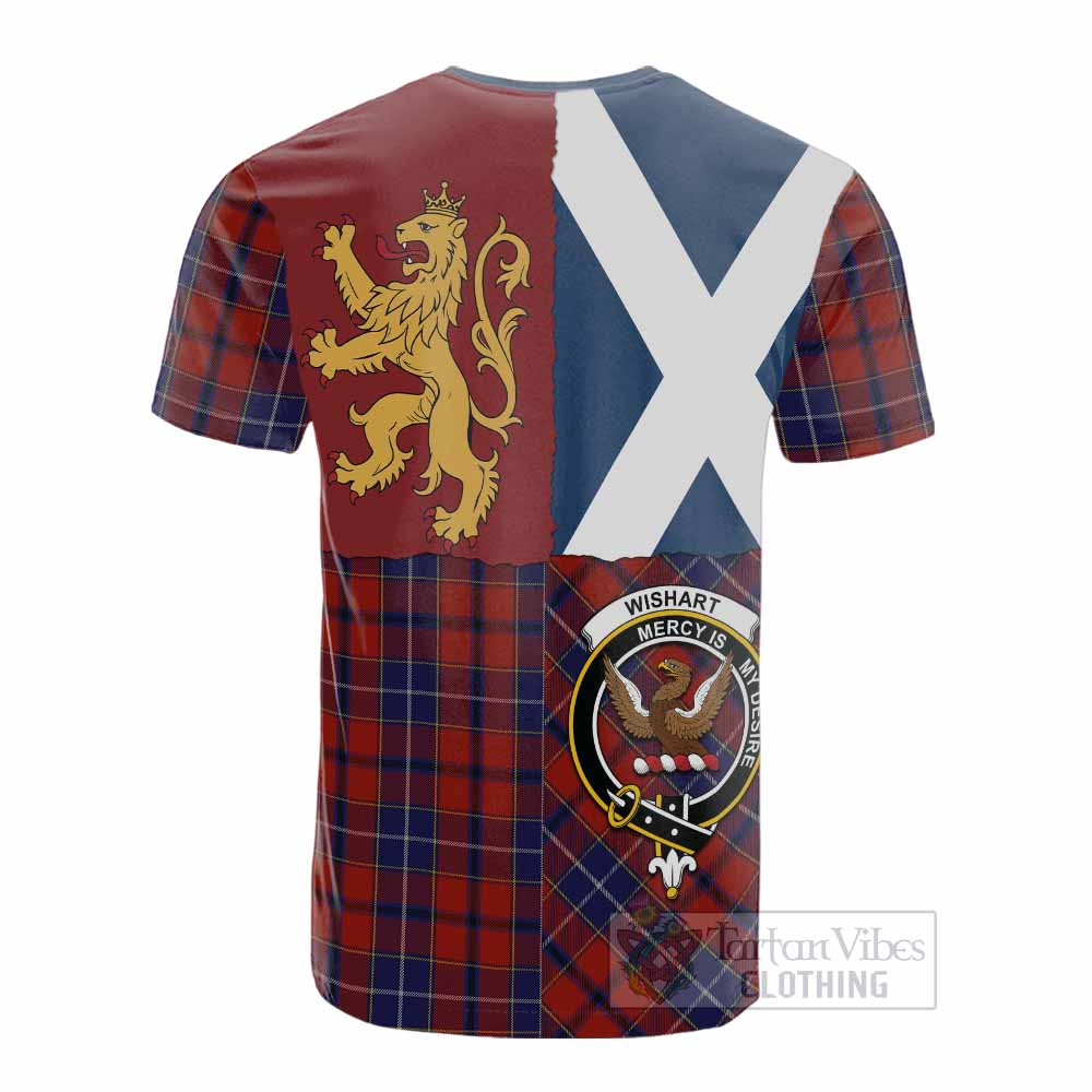 Wishart Crest Tartan Cotton T-shirt with Lion Rampant Saltire Style - Tartan Vibes Clothing