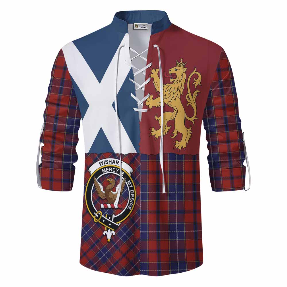 Wishart Crest Tartan Ghillie Shirt with Lion Rampant Saltire Style - Tartan Vibes Clothing
