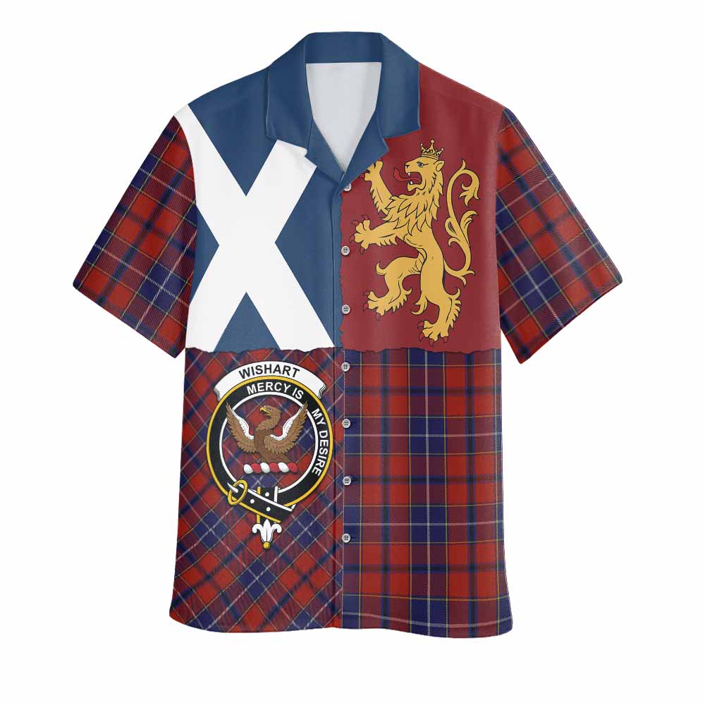 Wishart Crest Tartan Hawaiian Shirt with Lion Rampant Saltire Style