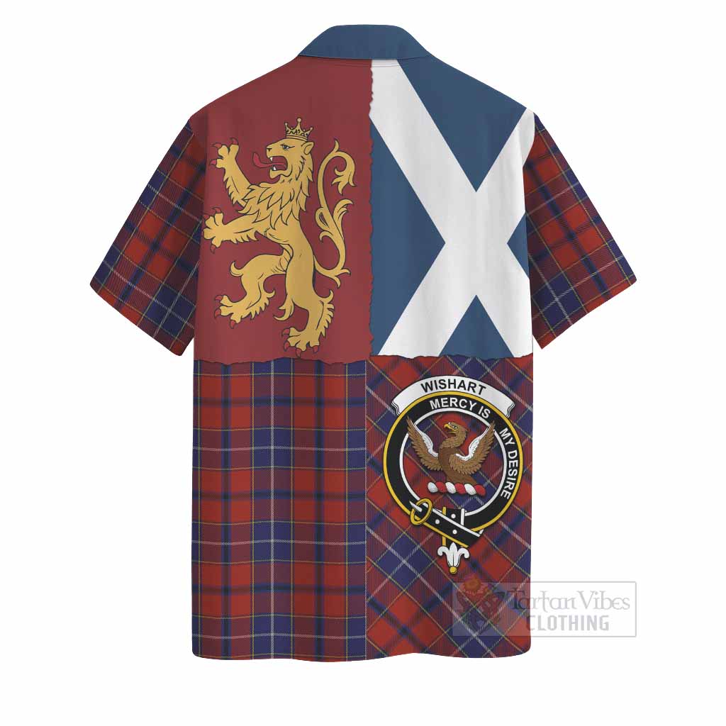 Wishart Crest Tartan Hawaiian Shirt with Lion Rampant Saltire Style