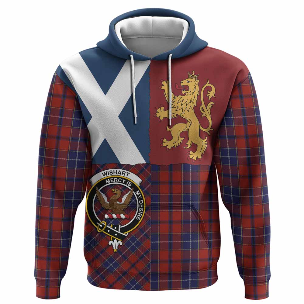Wishart Crest Tartan Hoodie with Lion Rampant Saltire Style