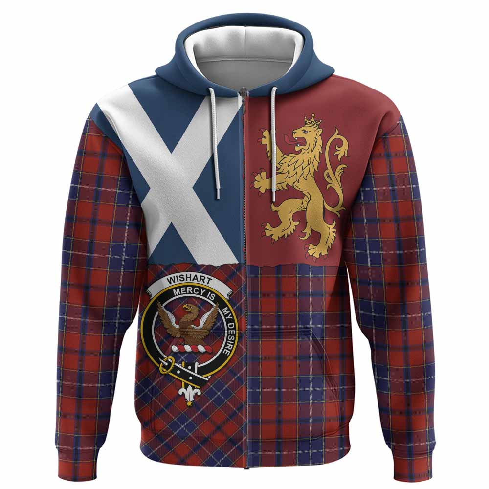 Wishart Crest Tartan Hoodie with Lion Rampant Saltire Style