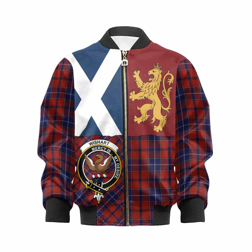 Wishart Crest Tartan Kid Bomber Jacket with Lion Rampant Saltire Style - Tartan Vibes Clothing