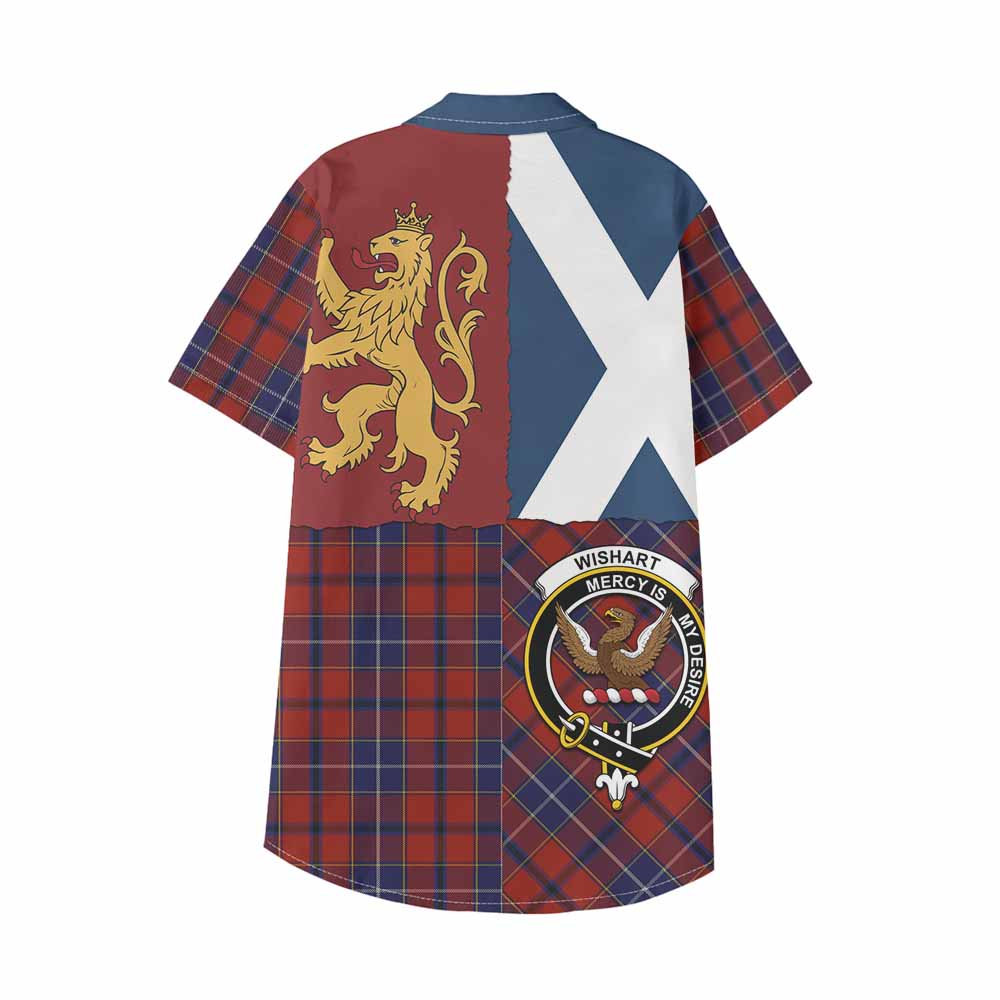 Wishart Crest Tartan Kid Hawaiian Shirt with Lion Rampant Saltire Style - Tartan Vibes Clothing