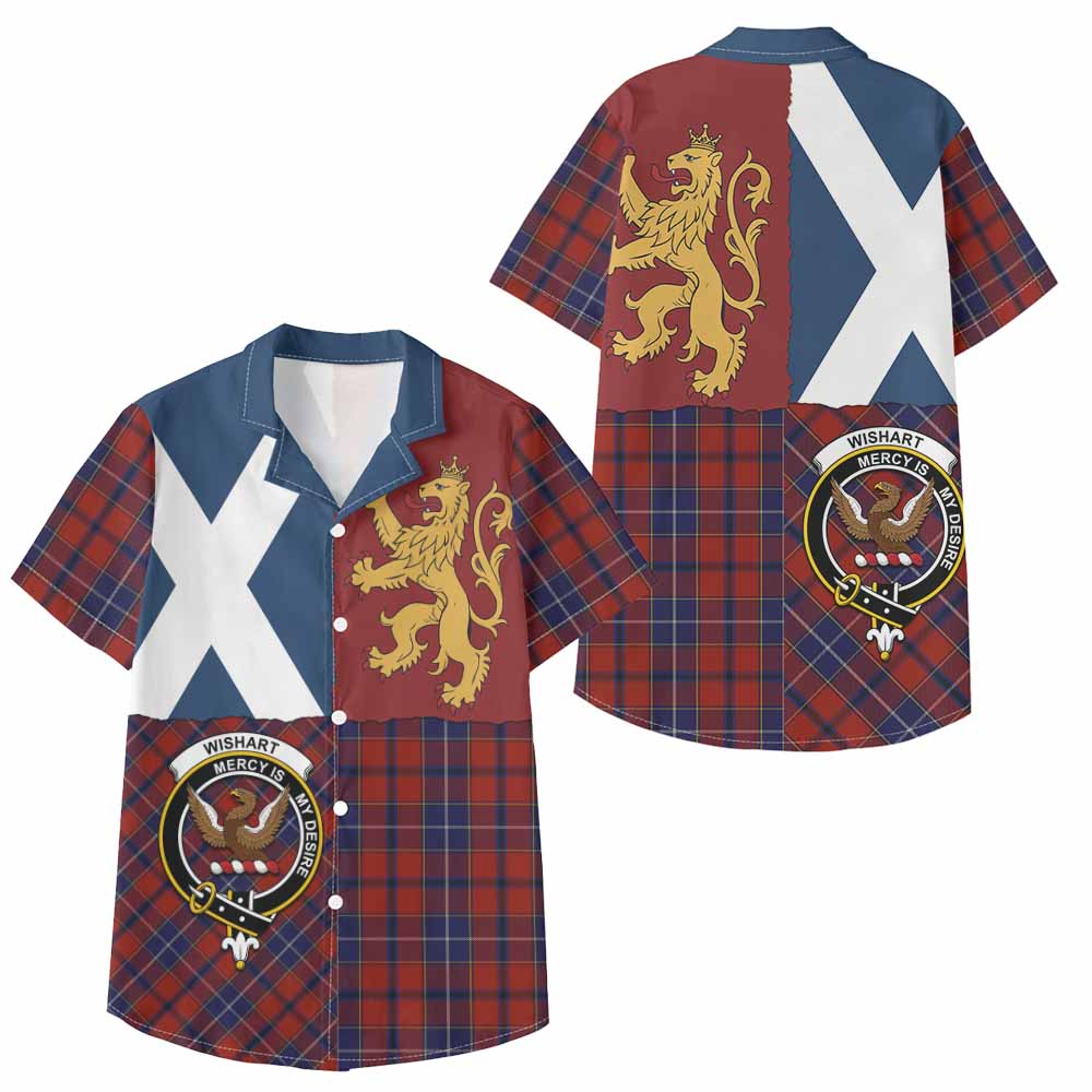 Wishart Crest Tartan Kid Hawaiian Shirt with Lion Rampant Saltire Style - Tartan Vibes Clothing