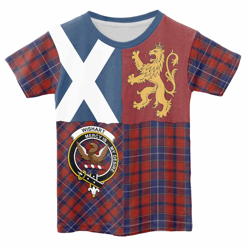 Wishart Crest Tartan Kid T-shirt with Lion Rampant Saltire Style - Tartan Vibes Clothing