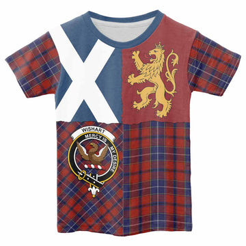 Wishart Crest Tartan Kid T-shirt with Lion Rampant Saltire Style - Tartan Vibes Clothing