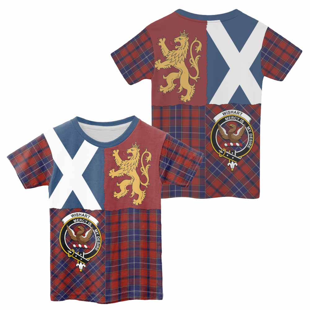 Wishart Crest Tartan Kid T-shirt with Lion Rampant Saltire Style - Tartan Vibes Clothing