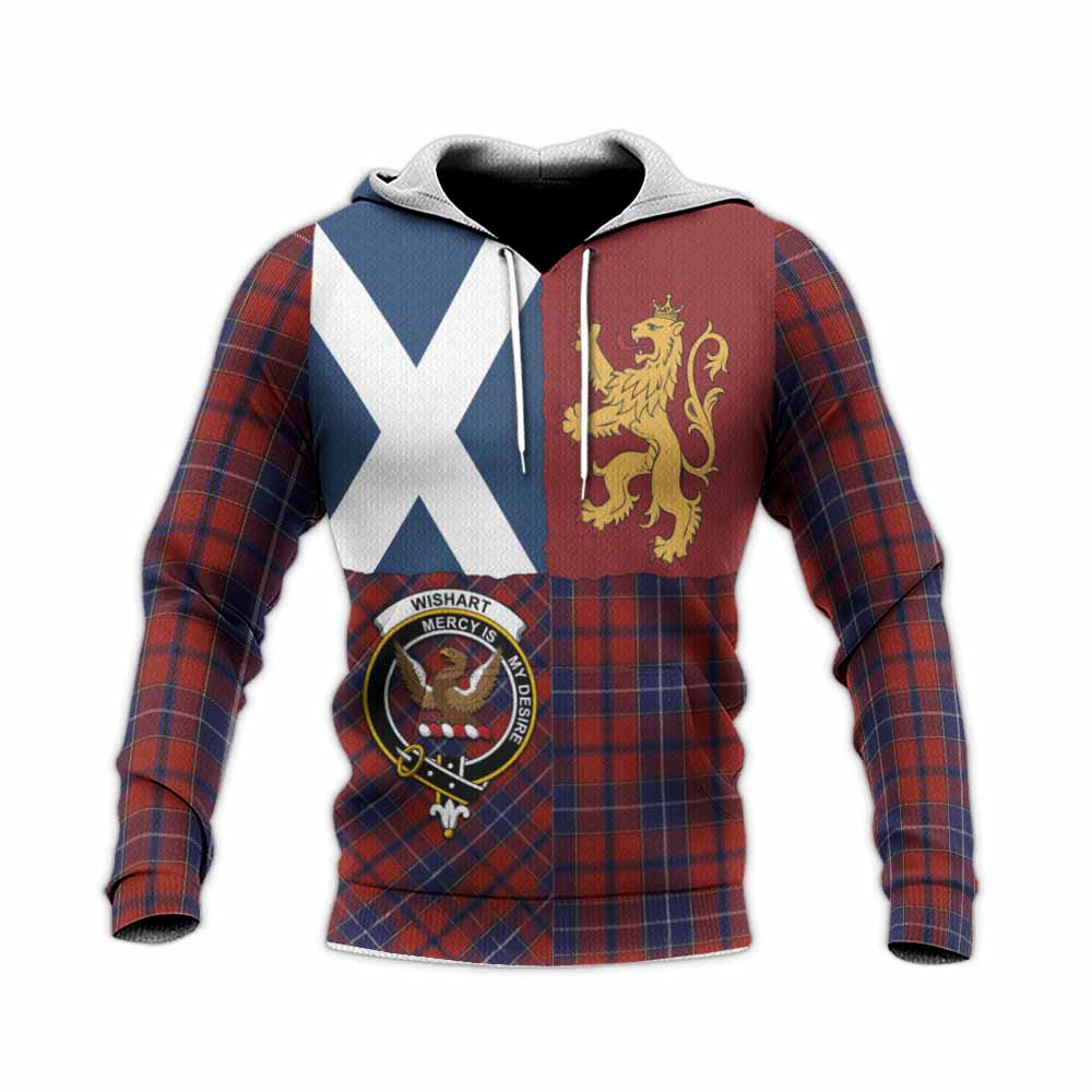 Wishart Crest Tartan Knitted Hoodie with Lion Rampant Saltire Style