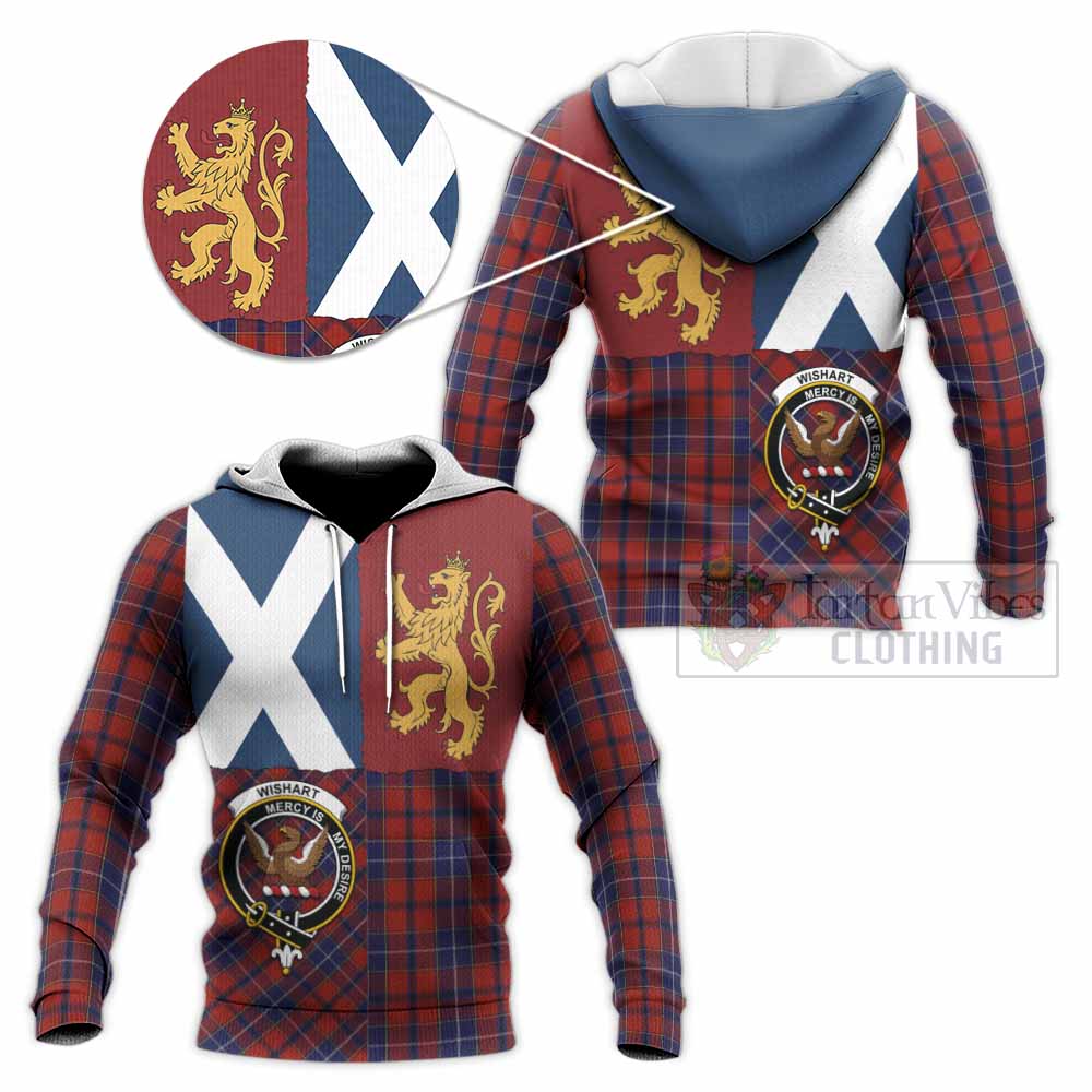 Wishart Crest Tartan Knitted Hoodie with Lion Rampant Saltire Style