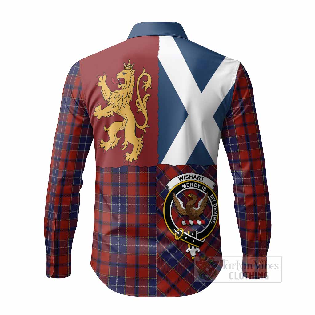 Wishart Crest Tartan Long Sleeve Button Shirts with Lion Rampant Saltire Style