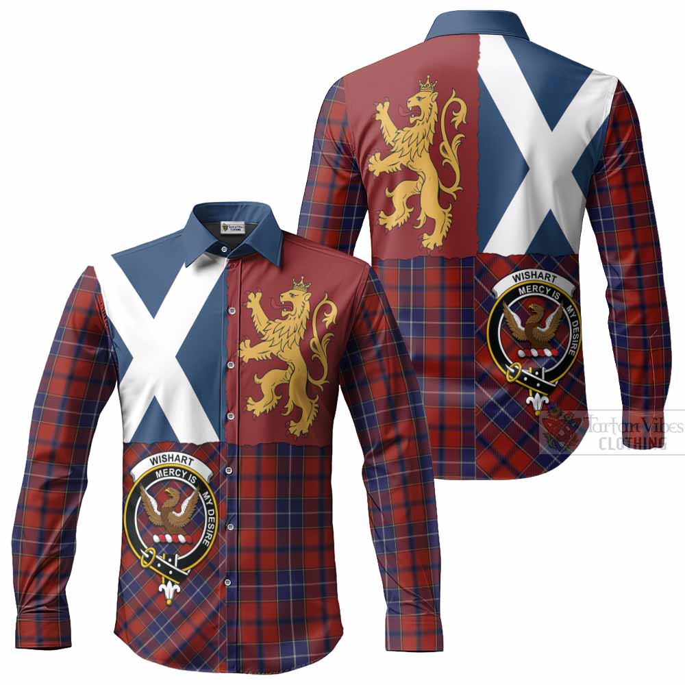 Wishart Crest Tartan Long Sleeve Button Shirts with Lion Rampant Saltire Style