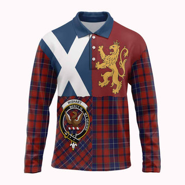 Wishart Crest Tartan Long Sleeve Polo Shirt with Lion Rampant Saltire Style