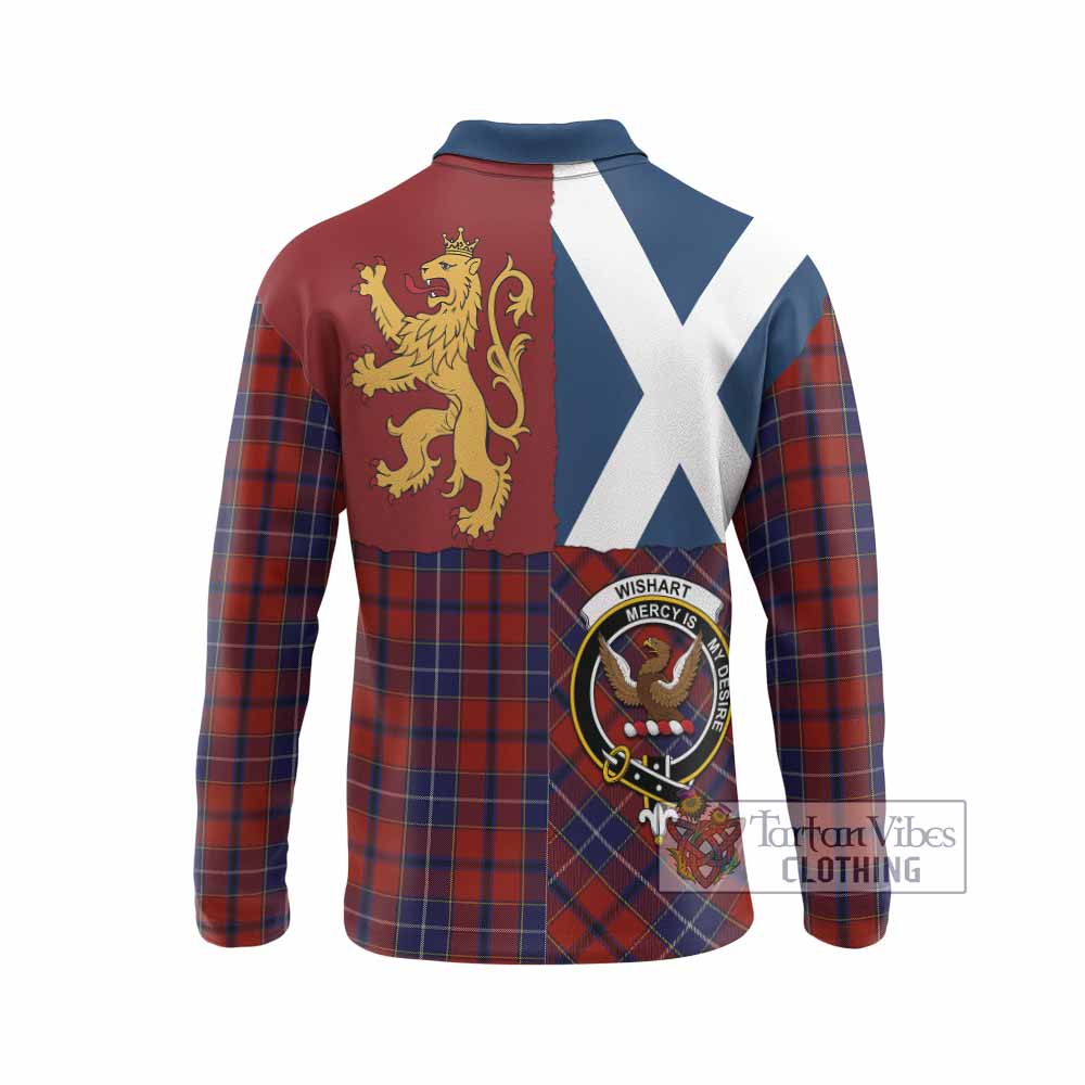 Wishart Crest Tartan Long Sleeve Polo Shirt with Lion Rampant Saltire Style