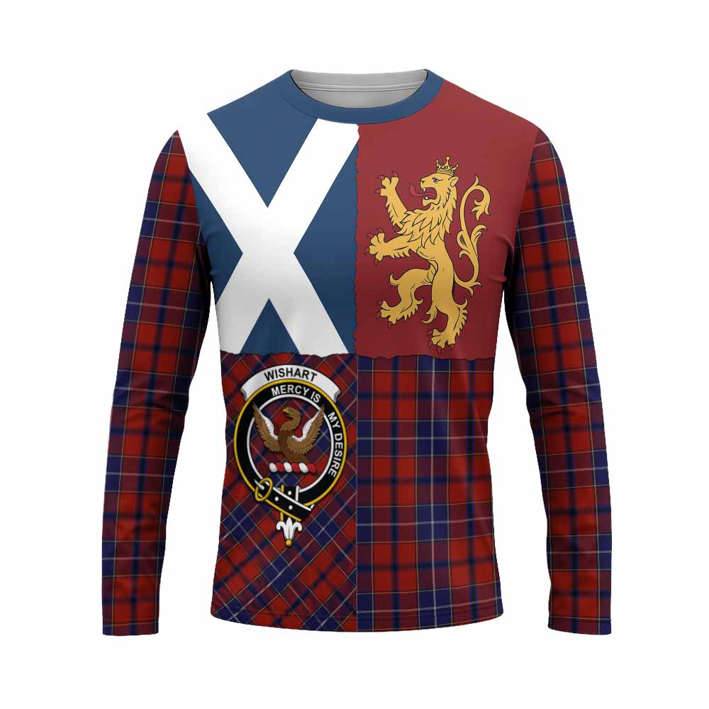 Wishart Crest Tartan Long Sleeve T-Shirt with Lion Rampant Saltire Style