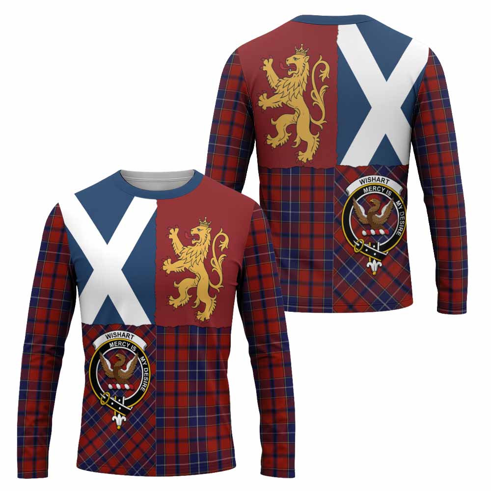 Wishart Crest Tartan Long Sleeve T-Shirt with Lion Rampant Saltire Style