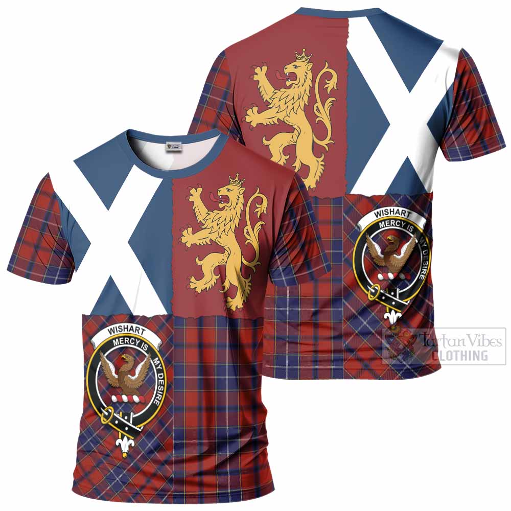 Wishart Crest Tartan T-Shirt with Lion Rampant Saltire Style